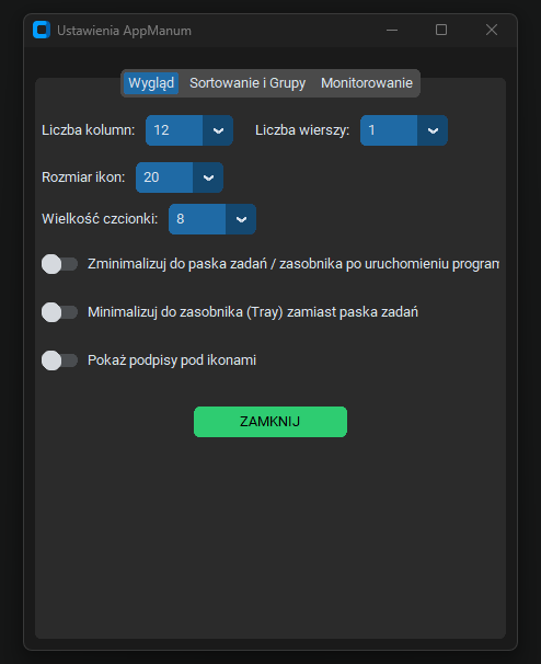 Ustawienia wyglądu aplikacji