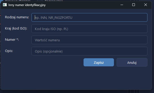 Okno Inny numer identyfikacyjny