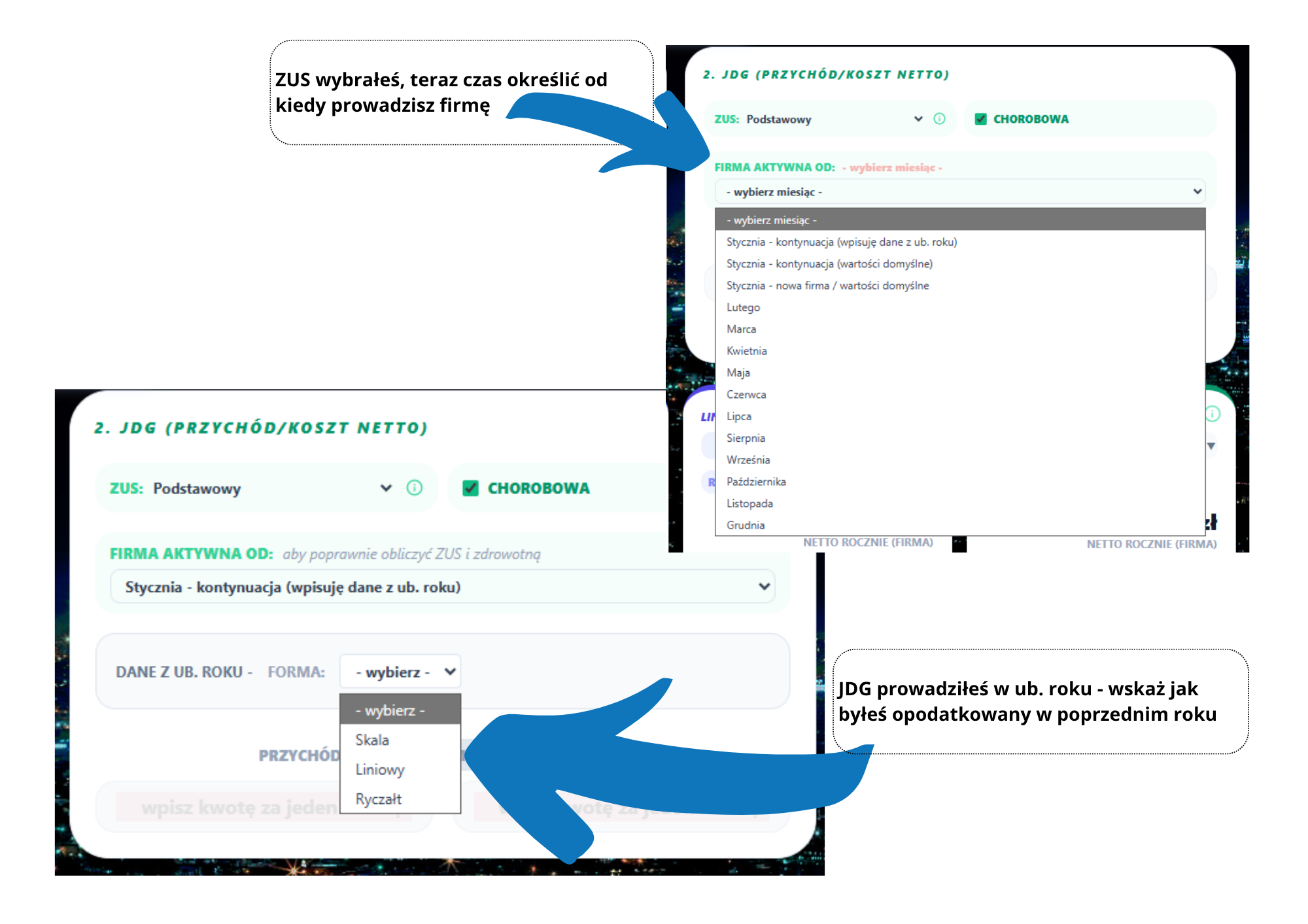 Firma aktywna od - miesiąc startu lub kontynuacji